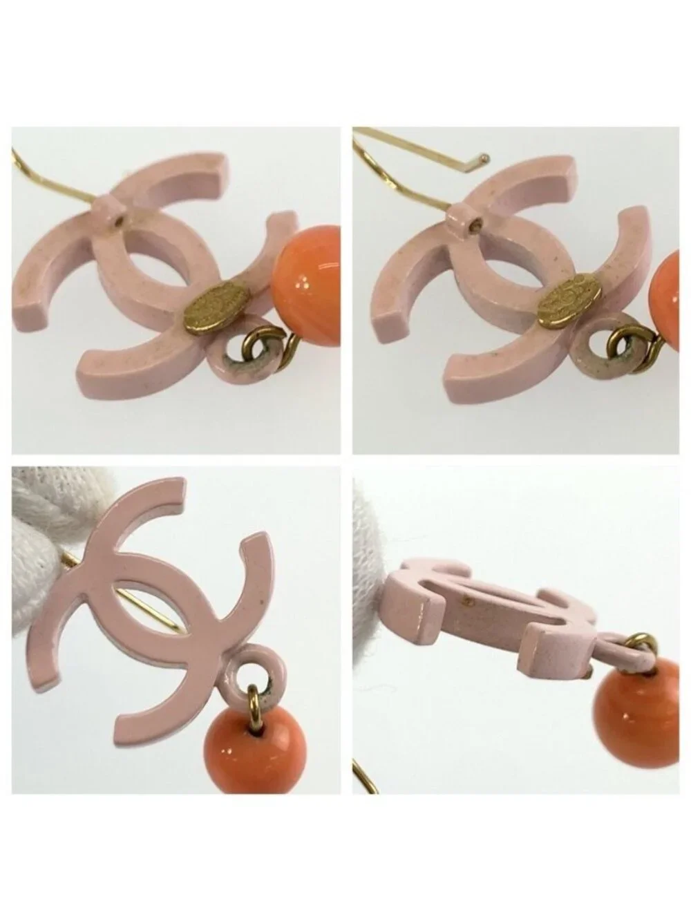 Chanel CC Logo Pink Gold Plated Plastic Earrings